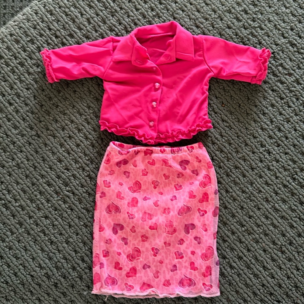 American Girl Hot Pink Top with Pink Heart Sheer Skirt